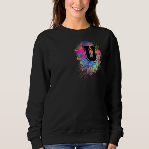 Sweatshirt Lettre arc-en-ciel U initial monogramme rose