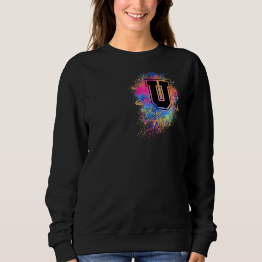 Sweatshirt Lettre arc-en-ciel U initial monogramme rose (Devant)