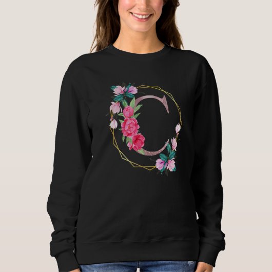 Sweatshirt Lettre C Monogramme floral initial femmes filles (Devant)