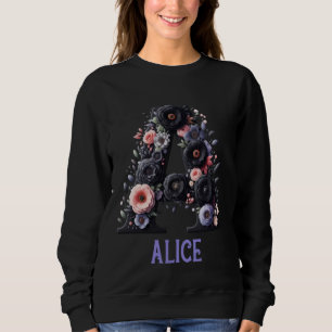 Sweatshirt LETTRE FLORE NOIRE ALice Alphabet Nom de fille