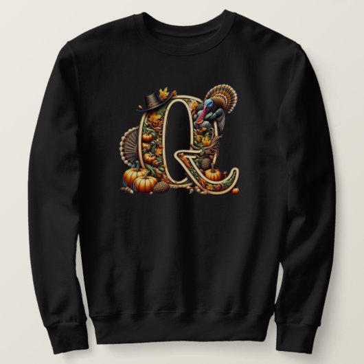 Sweatshirt Lettre Q dîner de Thanksgiving dinde (Design devant)