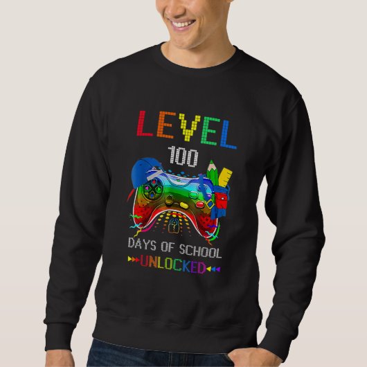 Sweatshirt Level 100 Days Of School Unlocked Video Game Gamer (Devant)