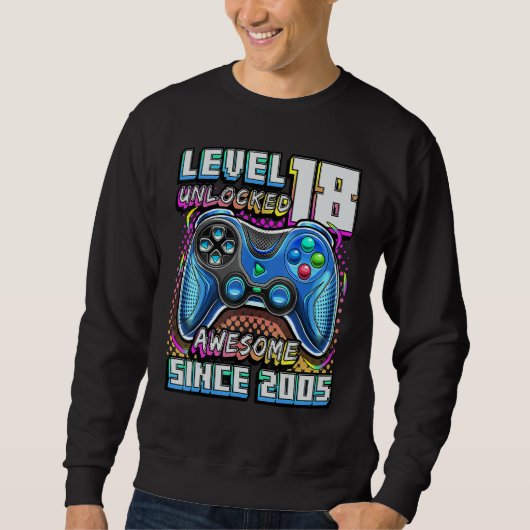 Sweatshirt Level 18 Unlocked Awesome 2005 Video Game 18th Bir (Devant)
