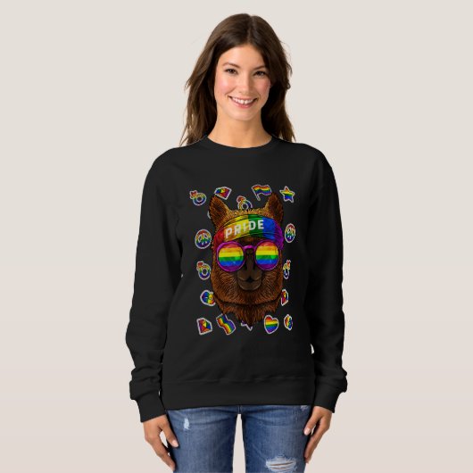 Sweatshirt Lgbt Alpaca Gay pride Mois Ferme Animal Rainbow Le (Devant entier)