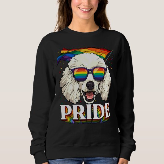 Sweatshirt Lgbt Poodle Gay pride Lgbtq Rainbow Flag Sunglasse (Devant)