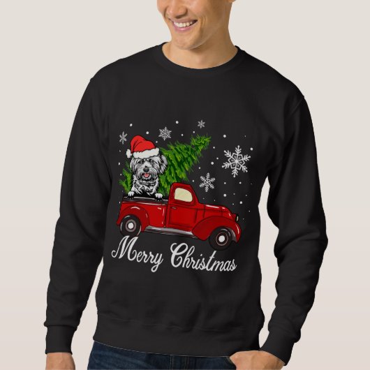 Sweatshirt Lhasa Apso Chien À cheval Camion Rouge Joyeux Noël (Devant)
