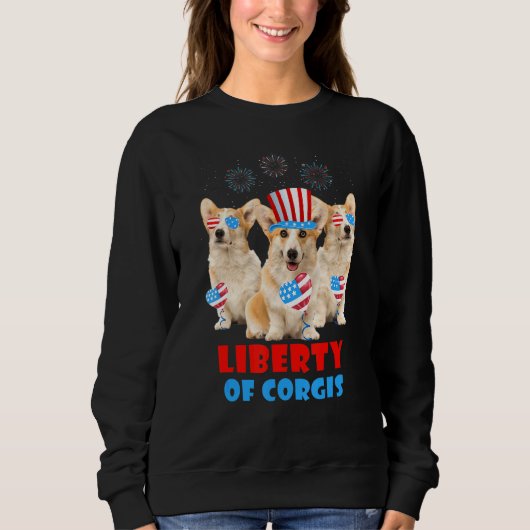 Sweatshirt Liberty Corgis 4 juillet Drapeau américain Corgi C (Devant)