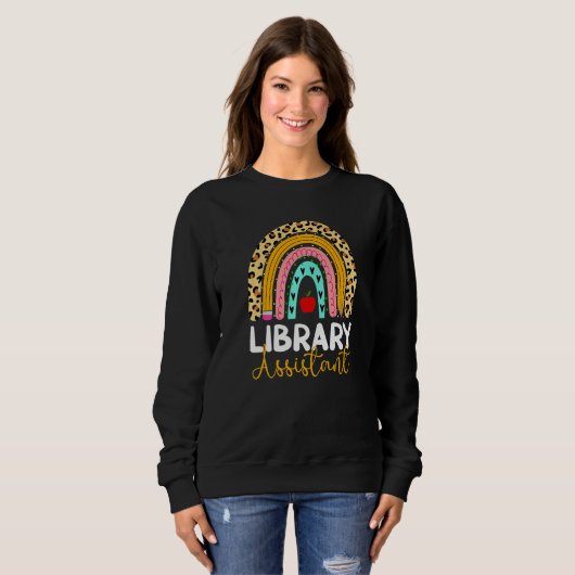 Sweatshirt Library Assistant Leopard Rainbow Back To School L (Devant entier)