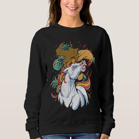 Sweatshirt Licorne attaquant un zombie Horreur Cool Gothi (Devant)