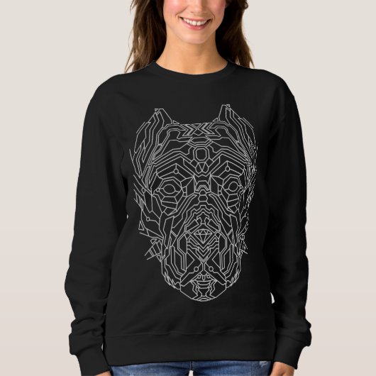Sweatshirt Lignes blanches de tête géométrique de chien Pitbu (Devant)