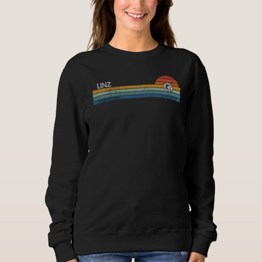 Sweatshirt Linz Upper Austria Retro Sunset Rainbow Synth Stri (Devant)