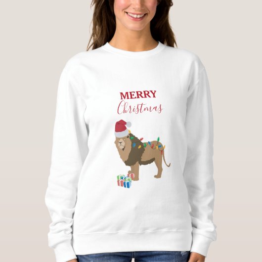 Sweatshirt Lion de Noël Animaux amusants avec chapeau de Père (Devant)