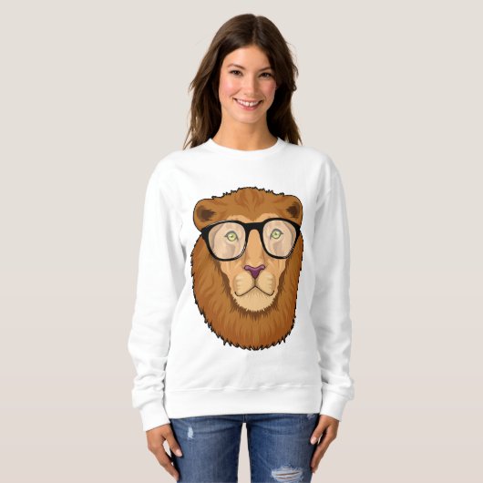 Sweatshirt Lion Nerd avec lunettes (Devant entier)