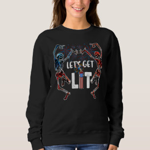 Sweatshirt Lit American Skeleton Fireworks 4th Of