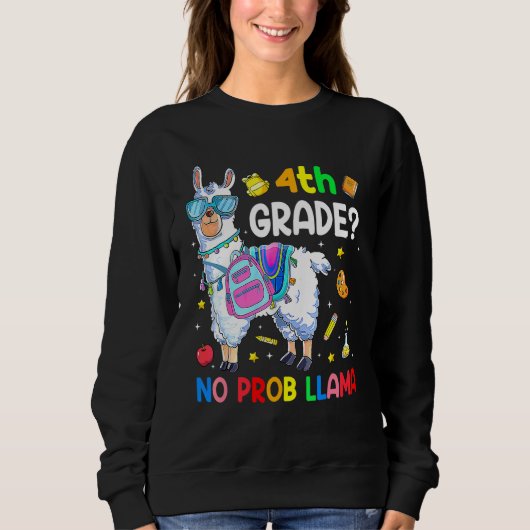 Sweatshirt Llama Pas De Problème 4e Année Enseignant Et Enfan (Devant)