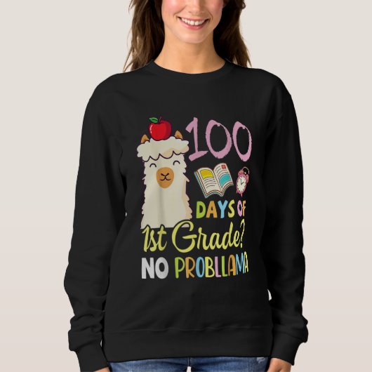 Sweatshirt Llama Teacher Student 100 Days Of 1st Grade No Pro (Devant)