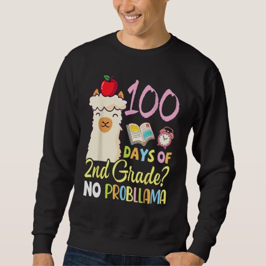 Sweatshirt Llama Teacher Student 100 Days Of 2nd Grade No Pro (Devant)