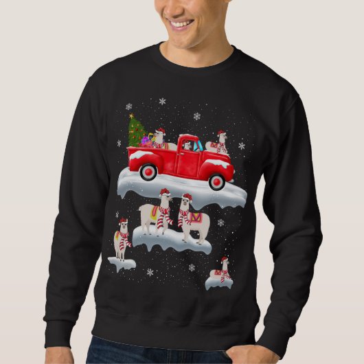 Sweatshirt Llamas conduisant Arbre de Noël Camion Rouge Llama (Devant)