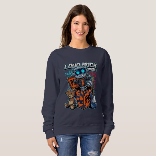 Sweatshirt Loud Rock Music Robot (Devant entier)