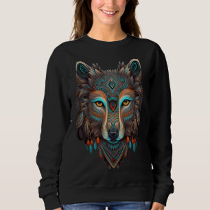 Sweatshirt Loup Aztèque Mexicain Traditionnel Ancien Aztèque