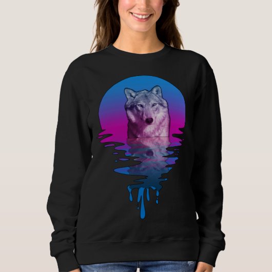 Sweatshirt Loup de coucher de soleil rétro vintage (Devant)