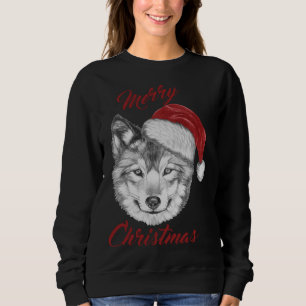 Sweatshirt Loup de Noël drôle avec chapeau de Père Noël