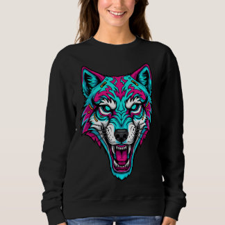 Sweatshirt Loup néon Cyberpunk - Animal robotique Synthwave