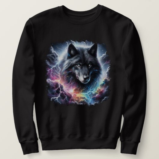 Sweatshirt Loup noir avec éclairs (Design devant)