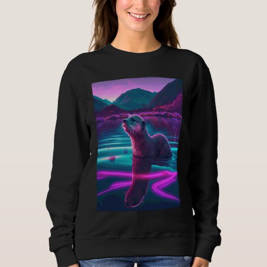 Sweatshirt Loutre de mer cool synthwave Loutre errante 2 (Devant)