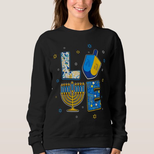 Sweatshirt Love Cute Hanukkah Decorations Dreidel Menorah Cha (Devant)