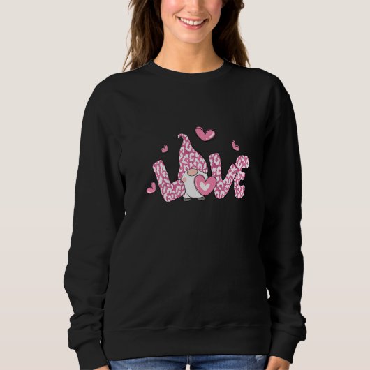Sweatshirt Love Gnome Valentine Day Pink Leopard Heart Matchi (Devant)