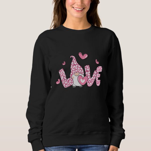 Sweatshirt Love Gnome Valentine Day Pink Leopard Heart Matchi (Devant)