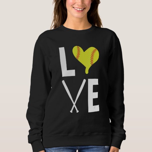 Sweatshirt Love Heart Shaped Ball Softball Bats  Softball (Devant)