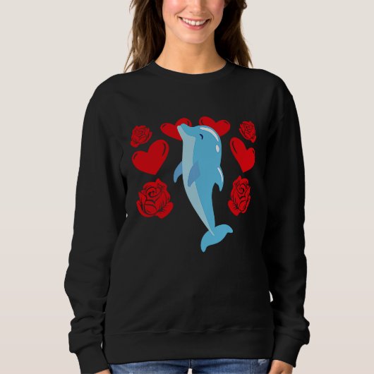 Sweatshirt Love Heart Valentine's Day Roses Dolphin Boys Kids (Devant)