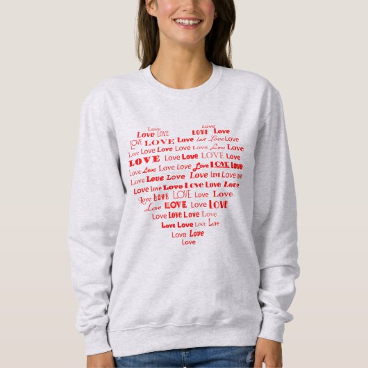 Sweatshirt Love Heart Word Cloud Hot Pink Polices mélangées (Devant)