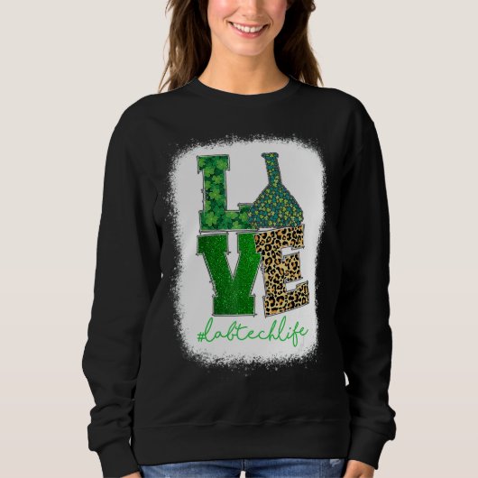 Sweatshirt Love Lab Tech Life Shamrocks Leopard Happy St Part (Devant)