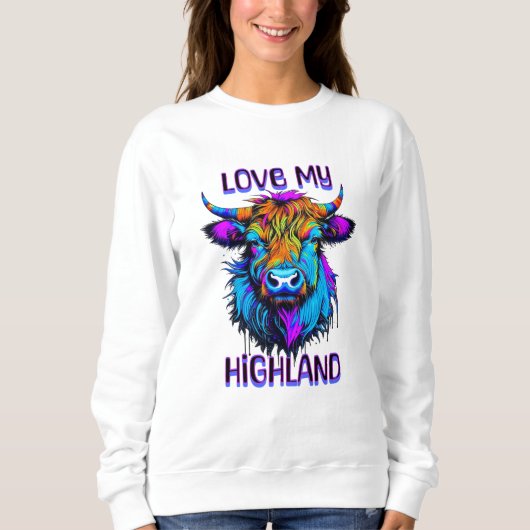 Sweatshirt Love my Highland Cows Cyberpunk Style Art (Devant)