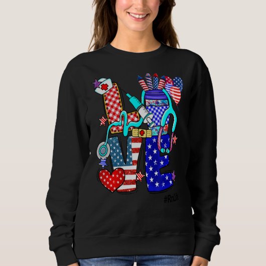 Sweatshirt Love Rn Life Stethoscope Fireworks Usa Drapeau 4e (Devant)