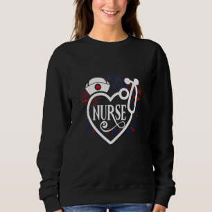 Sweatshirt Love Scrub Life Nurse 4 juillet American Flag Pa