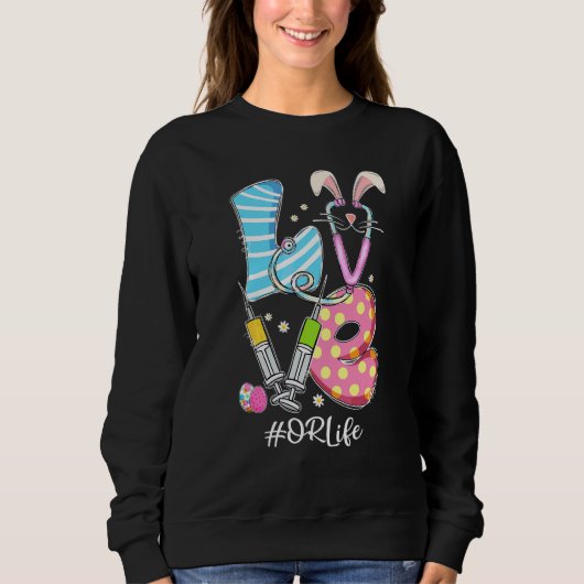 Sweatshirt Love Stethoscope Ou Vie Lapin Infirmière Pâques Jo (Devant)