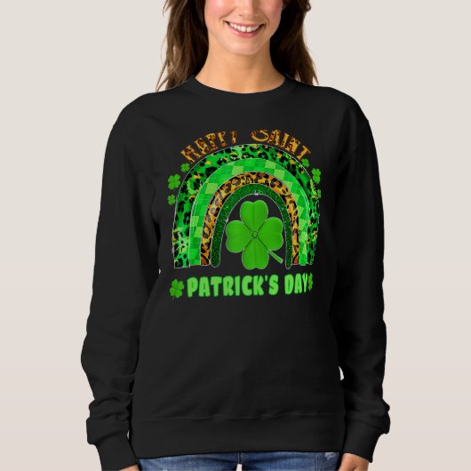 Sweatshirt Lucky Rainbow Leopard Patrick Day Funny Green Sham (Devant)