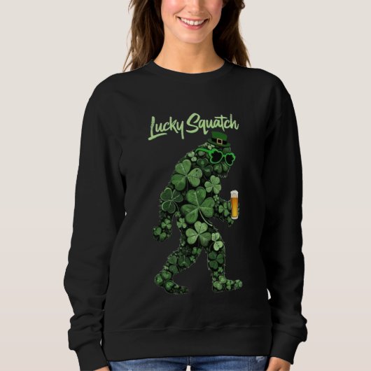 Sweatshirt Lucky Squatch St Patrick's Day Bigfoot Shamrock (Devant)