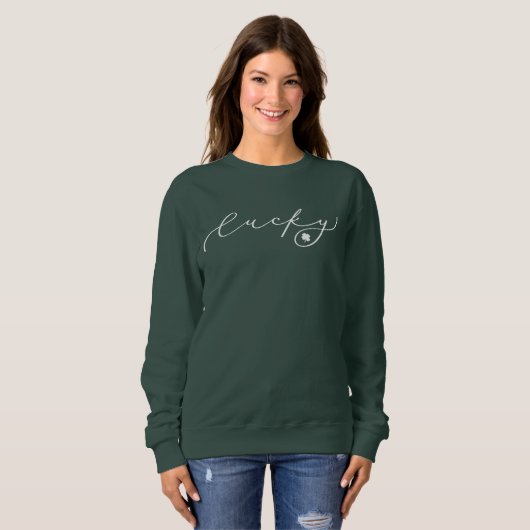 Sweatshirt Lucky St Patrick's Day Cute White Script (Devant entier)