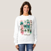 Sweatshirt Lucky You Personalized Green and Pink Women’s (Devant entier)