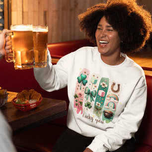 Sweatshirt Lucky You Personalized Green and Pink Women’s