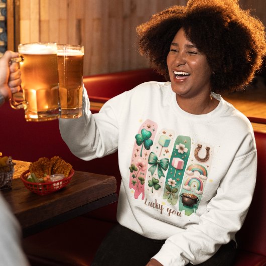 Sweatshirt Lucky You Personalized Green and Pink Women’s