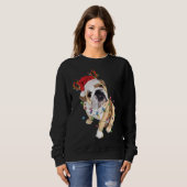 Sweatshirt Lumière de Noël du Bulldog anglais du Père Noël (Devant entier)
