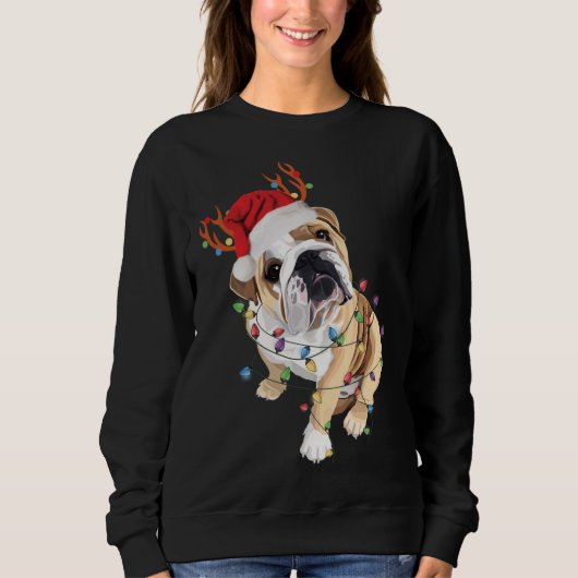 Sweatshirt Lumière de Noël du Bulldog anglais du Père Noël (Devant)
