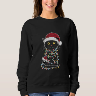 Sweatshirt Lumières de Noël Amoureux de les chats amusantes