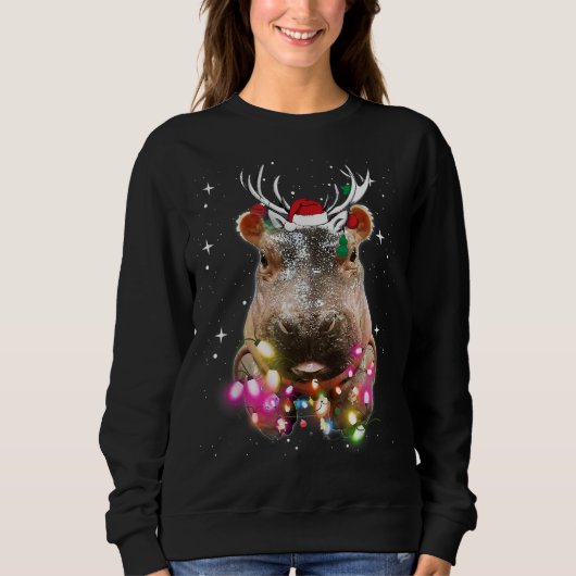 Sweatshirt Lumières de Noël Hippo Fiona Hippopotamus Lover (Devant)